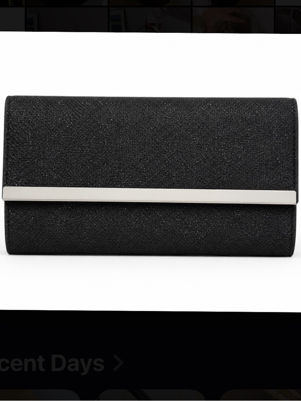 Black Sparkle Evening Clutch with Silver Bar